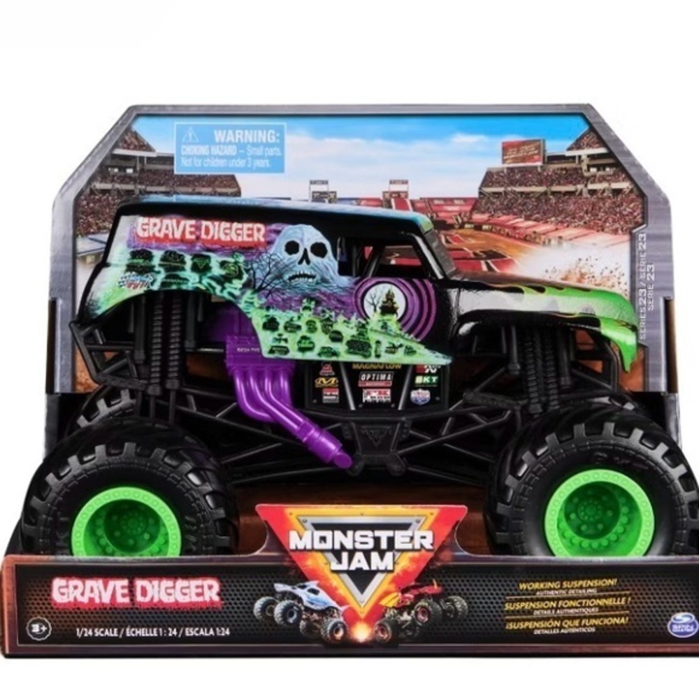 Black and Green Monster Jam Grave Digger Toy Truck with Oversized Wheels
